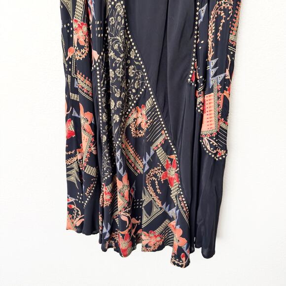 [Vintage] Dorothy Schoelen Black Dark Floral Geometric Print Maxi Skirt Size 12 - Picture 5 of 11